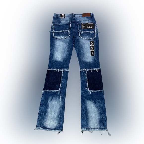 Men's R3BEL STACK REPAIR DENIM JEANS - Picture 2 of 2